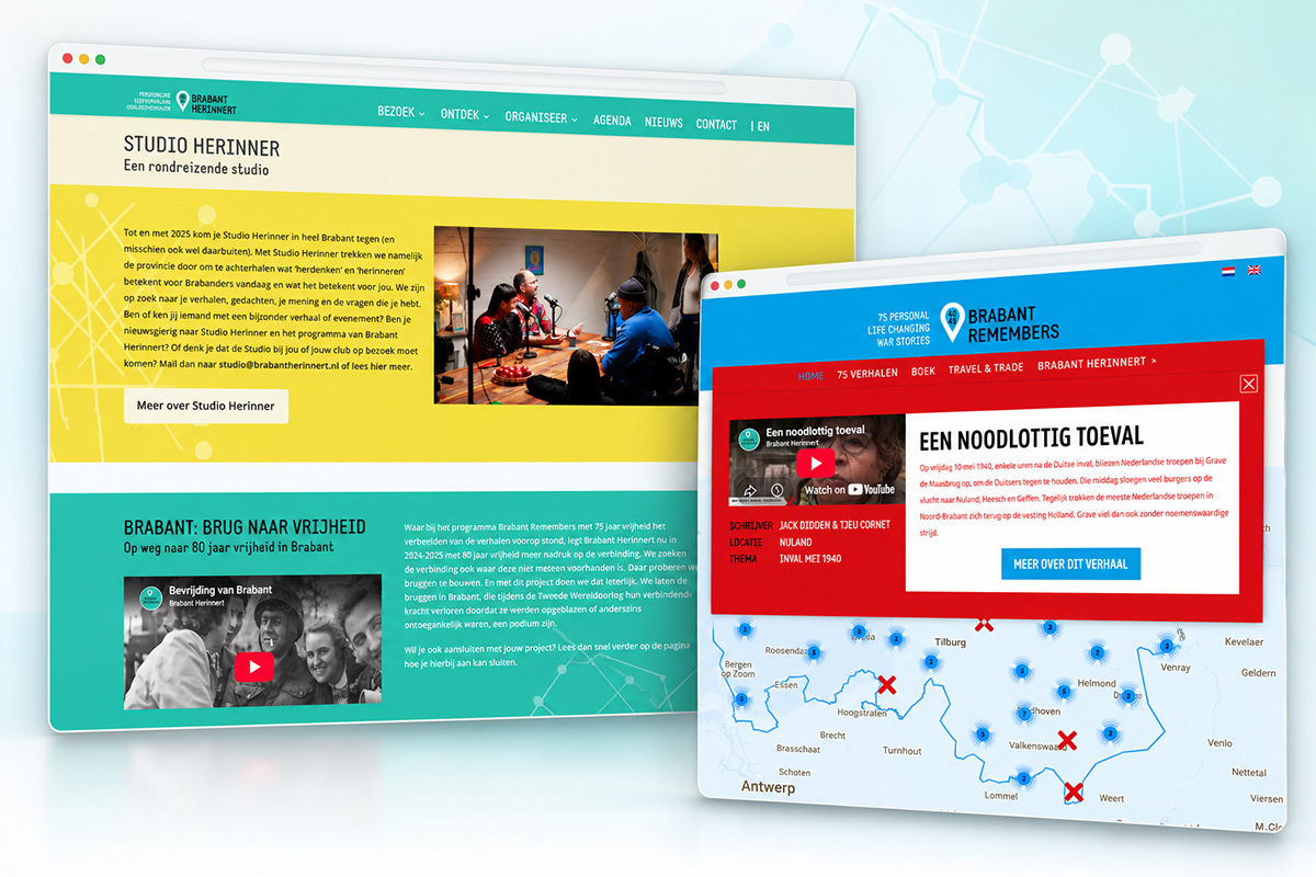 Digitale projectpresentatie Brabant Herinnert met persoonlijke oorlogsverhalen en interactieve kaart